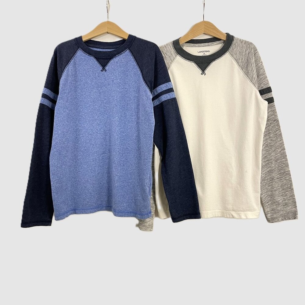 Lands' End Boy's Long Sleeve Raglan Jersey Tee Shirt (Set of 2)